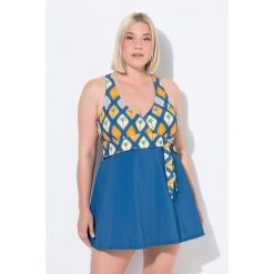 Damski Strój kąpielowy kokardka miękkie miseczki efekt dekoltu typu halter. Niebieskie stroje jednoczęściowe Ulla Popken, bez wzorów, z elastanu, sportowe. Za 343.99 zł.