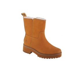 Buty zimowe damskie, Timberland Carnaby Cool Wrmpullon WR. Żółte buty trekkingowe Timberland, na zimę, bez zapięcia. Za 649.99 zł.