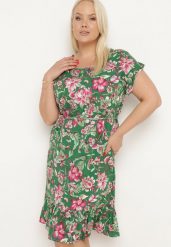 Zielona Bawełniana Sukienka w Kwiaty o Pudełkowym Fasonie ze Sznurkiem w Talii Risallise. Zielone sukienki Born2be, na imprezę, l, bez wzorów, z bawełny, retro, bez kołnierzyka, bez ramiączek, midi, dopasowane. Za 74.99 zł.