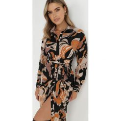 Czarna Sukienka Koszulowa Amathedeia. Czarne sukienki Born2be, na imprezę, m, z aplikacjami, z materiału, z asymetrycznym kołnierzem, bez ramiączek, midi, asymetryczne. W wyprzedaży za 169.99 zł.