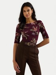 LAUREN RALPH LAUREN Bluzka 200951317001 Bordowy Slim Fit. Czerwone bluzki Lauren Ralph Lauren, xs, bez wzorów, z bawełny, bez kołnierzyka, bez ramiączek. Za 319.99 zł.