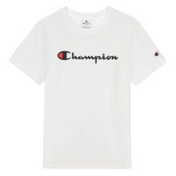 T-shirt Damski Markowy Rękaw. Białe t-shirty Champion, bez wzorów, sportowe, bez kołnierzyka, bez ramiączek. Za 102.99 zł.