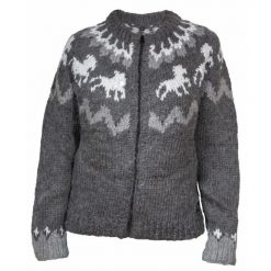 Damski sweter z wełny Karlslund Tölta. Szare swetry KARLSLUND, s, bez wzorów, dziergany, eleganckie, bez ramiączek. Za 642.50 zł.