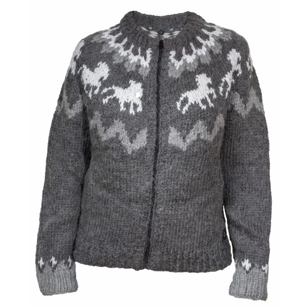 Damski sweter z wełny Karlslund Tölta. Szare swetry KARLSLUND, s, bez wzorów, dziergany, eleganckie, bez ramiączek. Za 638.50 zł.