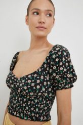 Billabong bluzka bawełniana damska kolor czarny wzorzysta. Czarne bluzki Billabong, l, bez wzorów, z bawełny, bez kołnierzyka, bez ramiączek. Za 219.99 zł.