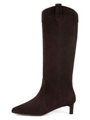 Loft37 Skórzane kozaki w kolorze brązowym rozmiar: 38. Brązowe kozaki loft37, na zimę, bez wzorów, bez obcasa, na szpilce, bez zapięcia. Za 674.99 zł.