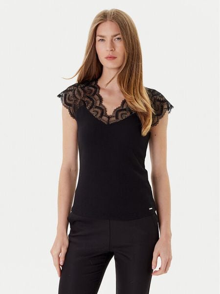 Morgan Bluzka 251-DELI Czarny Slim Fit. Czarne bluzki Morgan, s, bez wzorów, z syntetyku, bez kołnierzyka, bez ramiączek. Za 119.99 zł.