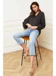 Joséfine Lniana bluzka "Celiane" w kolorze antracytowym rozmiar: M. Czarne bluzki Joséfine, m, bez wzorów, ze lnu, bez kołnierzyka, bez ramiączek. Za 143.99 zł.