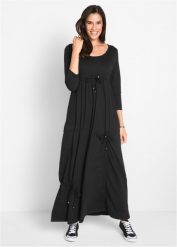 Sukienka shirtowa, rękawy 3/4. Czarne sukienki bonprix, bez wzorów, bez kołnierzyka, bez ramiączek, maxi. Za 144.99 zł.