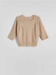 Gładki sweter - beżowy. Brązowe swetry Reserved, l, bez wzorów, z dzianiny, bez ramiączek. W wyprzedaży za 59.99 zł.
