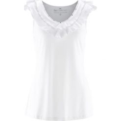 Top z ozdobnymi koralikami bonprix biały. Białe topy bonprix, bez wzorów, bez kołnierzyka, bez ramiączek. Za 37.99 zł.
