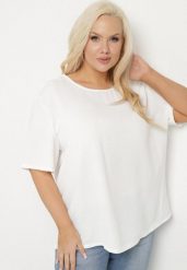 Biała Klasyczna Bluzka z Krótkim Rękawem Nilbia. Białe bluzki Born2be, plus size, bez wzorów, z jeansu, biznesowe, bez kołnierzyka, plus size, bez ramiączek. W wyprzedaży za 33.99 zł.