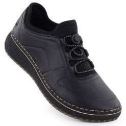 Skórzane półbuty damskie na podwyższeniu czarne Rieker 50960-00. Czarne półbuty wsuwane Rieker, bez wzorów, ze skóry, bez obcasa. Za 349.00 zł.