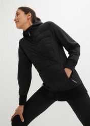 Kurtka pikowana, hybrydowa, z różnych materiałów. Czarne kurtki bonprix, bez wzorów, z materiału, bez kaptura. Za 349.99 zł.