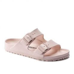 Klapki damskie Birkenstock Arizona Eva. Czerwone klapki Birkenstock, bez wzorów, z materiału, eleganckie, bez obcasa, bez zapięcia. Za 241.95 zł.