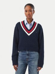 Tommy Jeans Sweter DW0DW23550 Granatowy Regular Fit. Niebieskie swetry Tommy Jeans, s, bez wzorów, z bawełny, bez ramiączek. Za 489.99 zł.
