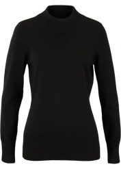 Sweter basic ze stójką, z bawełny z recyklingu. Fioletowe swetry bonprix, bez wzorów, z bawełny, bez ramiączek. Za 64.99 zł.