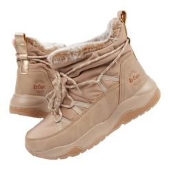 Buty Lee Cooper LCJ-24-03-3062L beżowy. Brązowe śniegowce bez wzorów, z materiału, przed kolano, bez zapięcia. Za 329.02 zł.