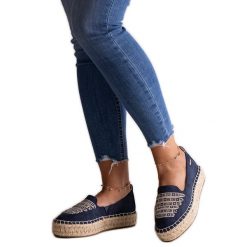 Granatowe espadryle Big Star JJ274889 niebieskie. Niebieskie espadryle bez wzorów, z materiału, młodzieżowe, bez obcasa, na platformie. Za 158.90 zł.