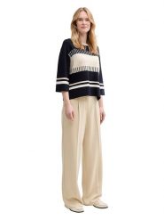 Tom Tailor Sweter w kolorze granatowo-beżowym rozmiar: XS. Brązowe swetry Tom Tailor, xs, bez wzorów, bez ramiączek. Za 92.42 zł.