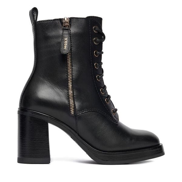 Trzewiki MEXX. Czarne botki Mexx, bez wzorów, bez obcasa, na słupku, bez zapięcia. Za 259.99 zł.