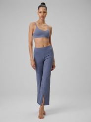 4F Spodnie do jogi z rozszerzanymi nogawkami damskie - niebieskie L. Niebieskie spodnie dresowe 4f, bez wzorów, ze skóry, długie. Za 169.99 zł.