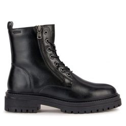 Botki Geox. Czarne botki Geox, bez wzorów, bez obcasa, na płaskiej podeszwie, bez zapięcia. Za 379.99 zł.