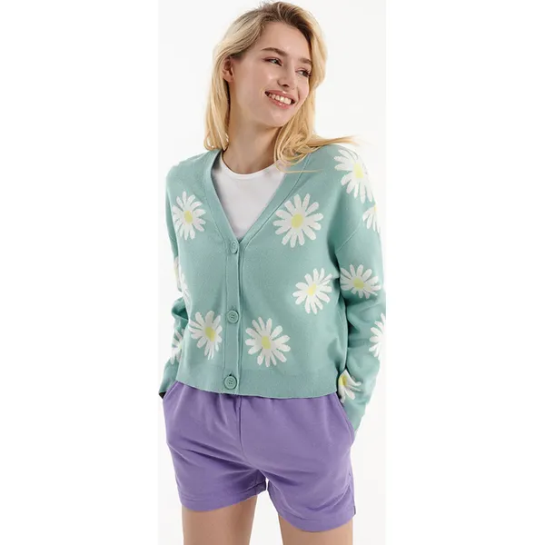 Kardigan oversize w stokrotki - Wielobarwny. Swetry House, l, bez wzorów, bez ramiączek. Za 89.99 zł.