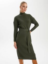 BGN Sukienka w kolorze zielonym rozmiar: 40. Zielone sukienki BGN, bez wzorów, z tkaniny, klasyczne, bez kołnierzyka, bez ramiączek, midi. Za 160.96 zł.