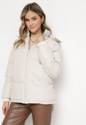 Jasnobeżowa Pudełkowa Kurtka Pikowana z Kapturem Anena. Brązowe kurtki Born2be, l, bez wzorów, eleganckie, z kapturem. Za 139.99 zł.