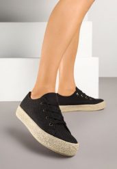 Czarne Trampki Ozdobione Plecionką Filatera. Czarne trampki Renee, bez wzorów, z jeansu, eleganckie, bez zapięcia. W wyprzedaży za 67.99 zł.