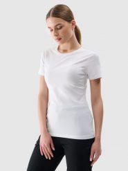 4F T-shirt slim gładki damski - biały M. Białe t-shirty 4f, m, bez wzorów, z bawełny, klasyczne, bez kołnierzyka, bez ramiączek. Za 39.99 zł.