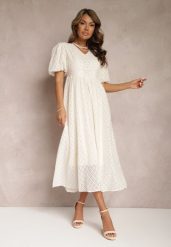 Beżowa Rozkloszowana Sukienka Haftowana Maxi z Krótkim Rękawem Garneta. Brązowe sukienki Renee, na imprezę, l, bez wzorów, z materiału, bez kołnierzyka, bez ramiączek, maxi, rozkloszowane. W wyprzedaży za 187.99 zł.