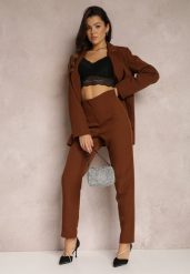 Ciemnobrązowe Spodnie Cygaretki High Waist Molfi. Brązowe chinosy Renee, s, z aplikacjami, z jeansu, biznesowe, z podwyższonym stanem. W wyprzedaży za 56.99 zł.