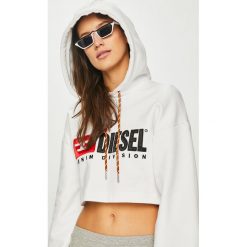 Diesel - Bluza. Białe bluzy Diesel, l, z aplikacjami, z bawełny, z kapturem. W wyprzedaży za 399.90 zł.