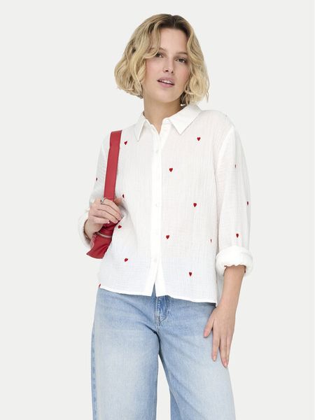 ONLY Koszula Heart 15332482 Biały Regular Fit. Białe koszule ONLY, xs, bez wzorów, z bawełny, bez kołnierzyka, bez ramiączek. Za 134.99 zł.