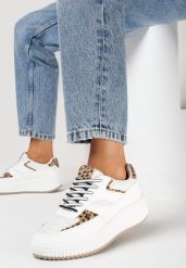Białe Sneakersy na Grubej Podeszwie Ozdobione Brokatem Evllina. Białe buty sportowe lifestyle Born2be, bez wzorów, sportowe, bez zapięcia. W wyprzedaży za 101.99 zł.
