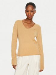 Tommy Hilfiger Sweter WW0WW43505 Brązowy Regular Fit. Brązowe swetry Tommy Hilfiger, s, bez wzorów, z wełny, bez ramiączek. Za 309.99 zł.