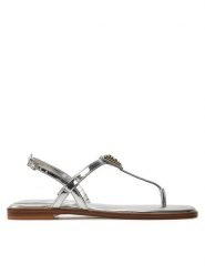 Guess Sandały Rainey FLGRAY LEL21 Srebrny. Szare sandały Guess, z aplikacjami, ze skóry, bez obcasa, na płaskiej podeszwie, bez zapięcia. Za 429.99 zł.