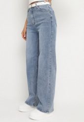 Niebieskie Szerokie Jeansy z Bawełną Wiskozą i Wysokim Stanem Lirafine. Niebieskie jeansy Born2be, l, bez wzorów, z bawełny, eleganckie, z podwyższonym stanem. Za 129.99 zł.