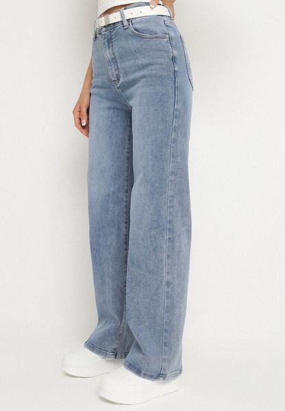 Niebieskie Szerokie Jeansy z Bawełną Wiskozą i Wysokim Stanem Lirafine. Niebieskie jeansy Born2be, l, bez wzorów, z bawełny, eleganckie, z podwyższonym stanem. Za 129.99 zł.