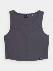 4F Crop-top z prążkowanej dzianiny damski XL. Szare topy 4f, xl, bez wzorów, z dzianiny, bez kołnierzyka, bez ramiączek. W wyprzedaży za 29.99 zł.