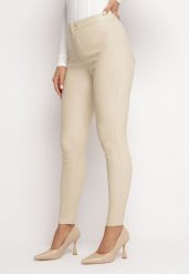 Jasnobeżowe Spodnie Skinny z Imitacji Skóry Stana. Brązowe jeansy Born2be, l, bez wzorów, z jeansu, z podwyższonym stanem. Za 84.99 zł.