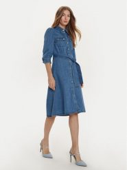 Morgan Sukienka jeansowa 242-RCHICA Niebieski Regular Fit. Niebieskie sukienki Morgan, bez wzorów, z bawełny, bez kołnierzyka, bez ramiączek. Za 459.99 zł.