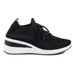 Buty sportowe damskie Shelovet skarpetkowe na koturnie czarne. Czarne buty treningowe SHELOVET, bez wzorów, bez zapięcia. Za 122.20 zł.