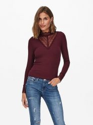 ONLY Bluzka w kolorze bordowym rozmiar: XS. Różowe bluzki ONLY, xs, bez wzorów, z koronki, bez kołnierzyka, bez ramiączek. Za 70.41 zł.