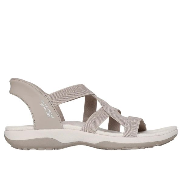 Sandały SKECHERS REGGAE SLIM Brązowy. Brązowe sandały Skechers, bez wzorów, z materiału, bez obcasa, bez zapięcia. Za 279.99 zł.