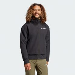 Kurtka Terrex Multi Softshell. Czarne kurtki przejściowe sportowe adidas, xl, bez wzorów, z elastanu, bez kaptura. Za 438.65 zł.