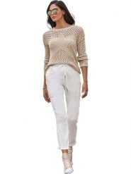 Heine Spodnie w kolorze kremowym rozmiar: 40. Brązowe spodnie materiałowe Heine, bez wzorów, z materiału. Za 86.99 zł.