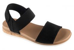 Sandały damskie, Desert Kiss Low-Top Look. Czarne sandały Skechers, bez wzorów, z materiału, sportowe, bez obcasa, bez zapięcia. Za 179.99 zł.